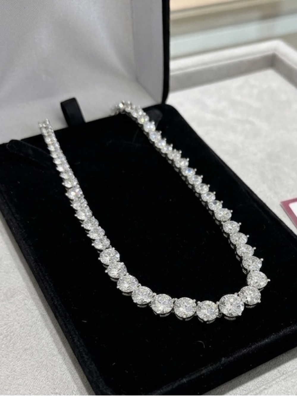Round CZ Tennis Necklace in Silver Tone - Classic White Sparkle